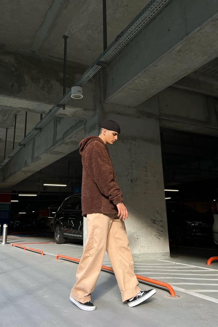Basic Kahverengi Peluş Hoodie