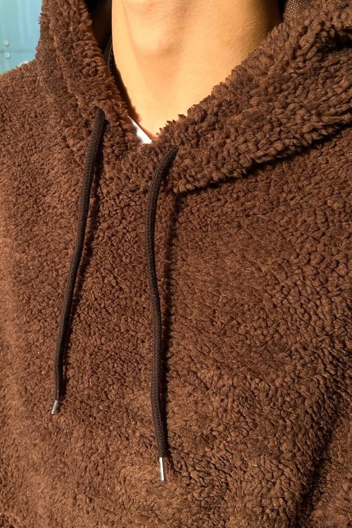 Basic Kahverengi Peluş Hoodie