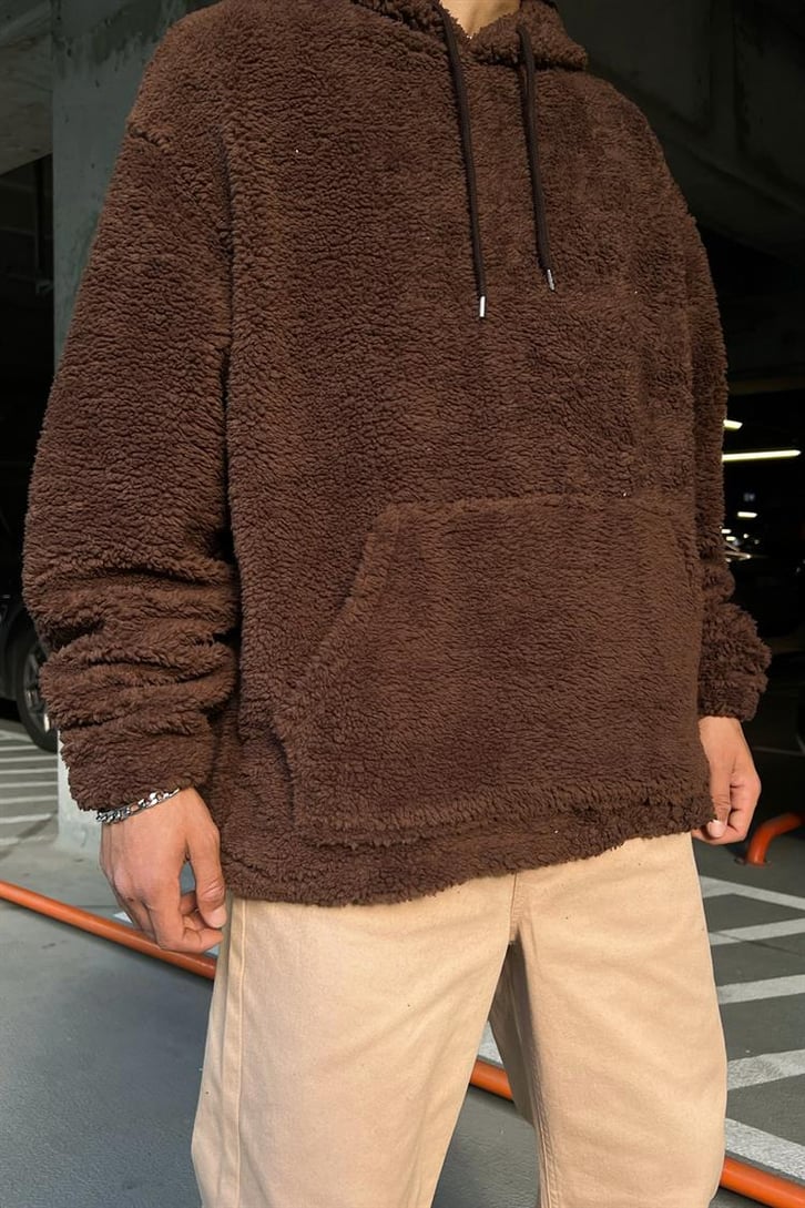 Basic Kahverengi Peluş Hoodie
