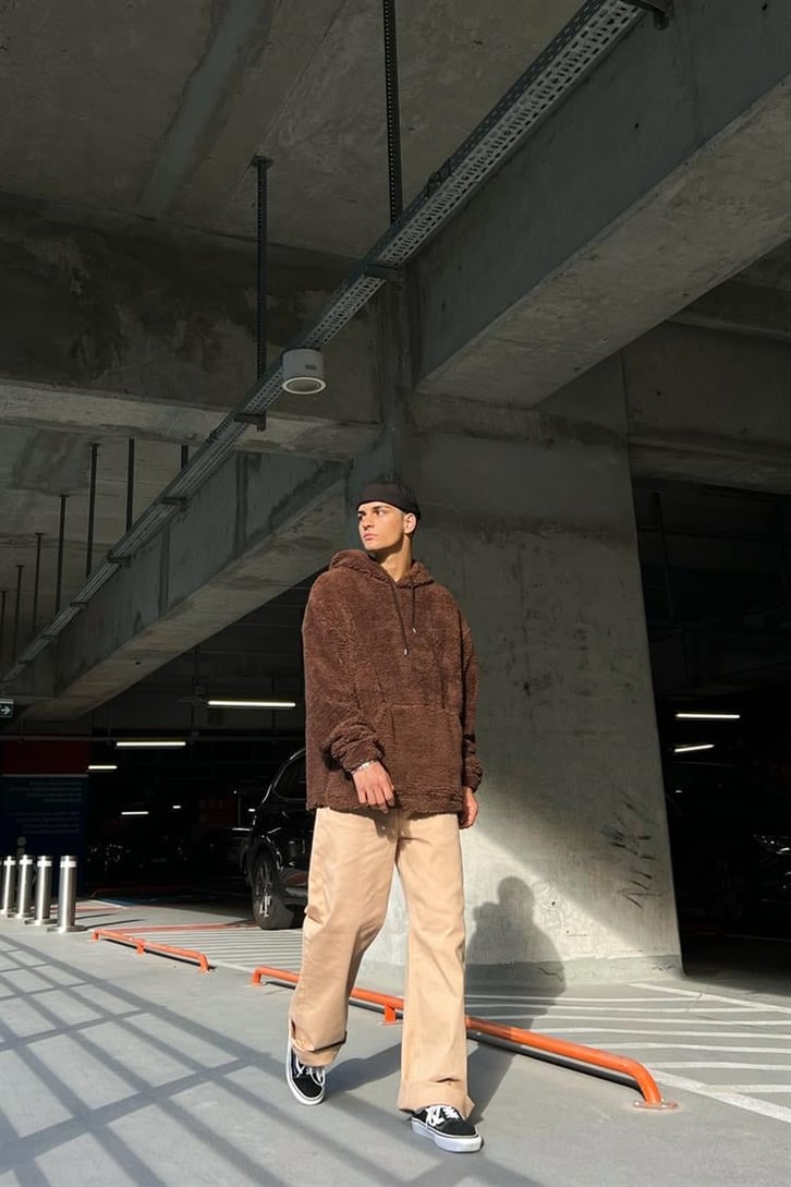 Basic Kahverengi Peluş Hoodie