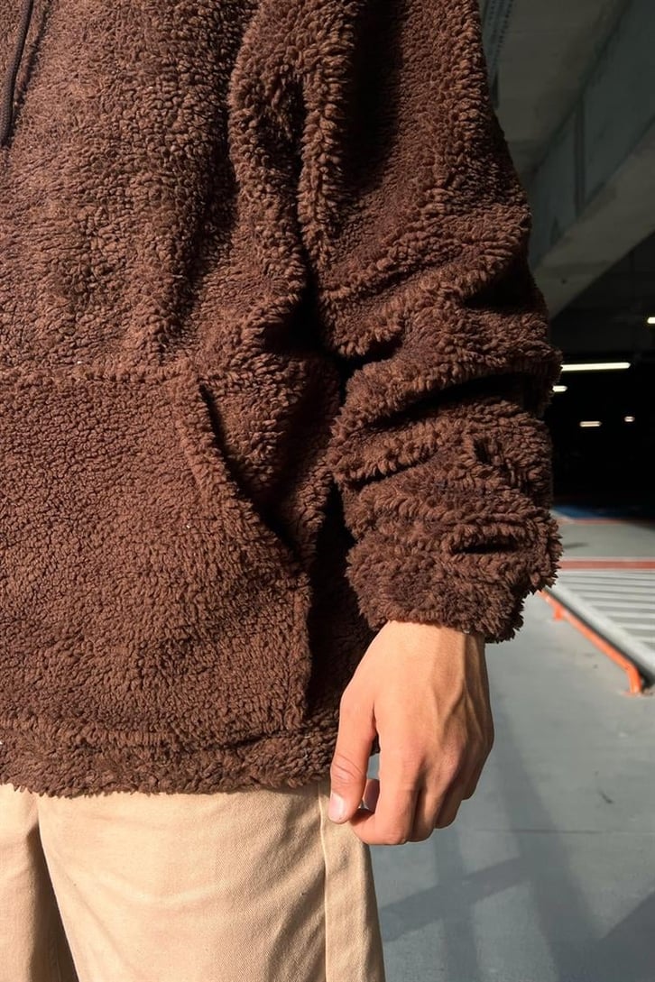 Basic Kahverengi Peluş Hoodie