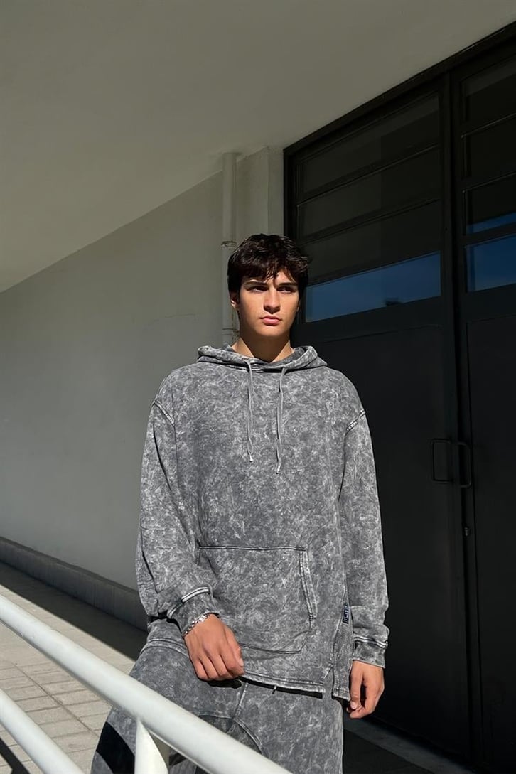 Basic Kapüşonlu Antrasit Acid Wash Eşofman Takımı