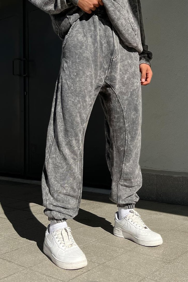 Basic Kapüşonlu Antrasit Acid Wash Eşofman Takımı