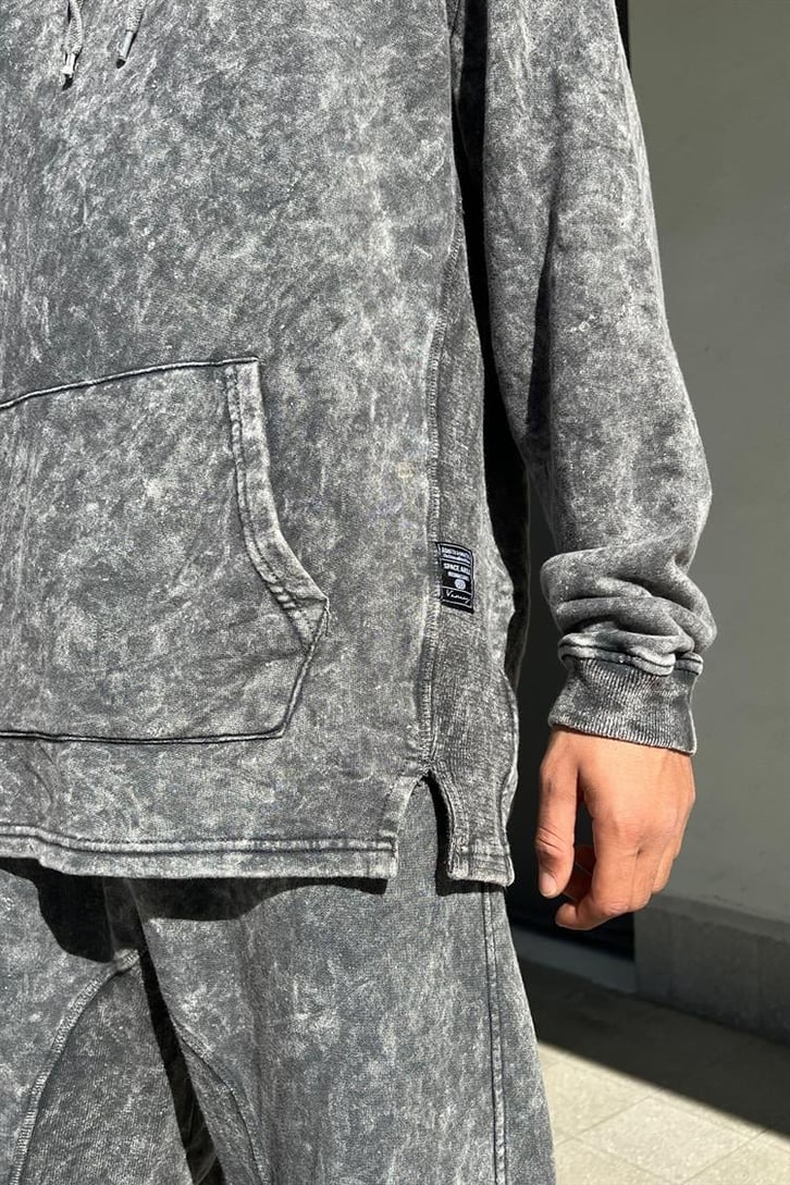 Basic Kapüşonlu Antrasit Acid Wash Eşofman Takımı