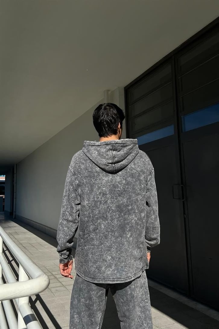 Basic Kapüşonlu Antrasit Acid Wash Eşofman Takımı
