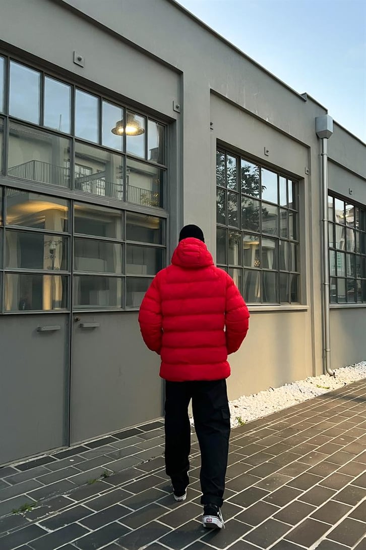 Basic Kapüşonlu Kırmızı Puffer Mont