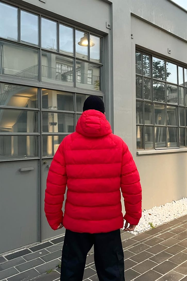 Basic Kapüşonlu Kırmızı Puffer Mont