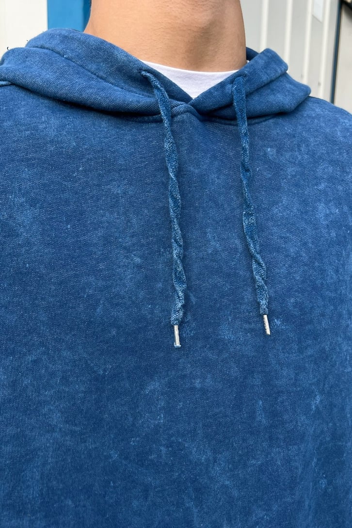 Basic Kapüşonlu Mavi Acid Wash Eşofman Takımı