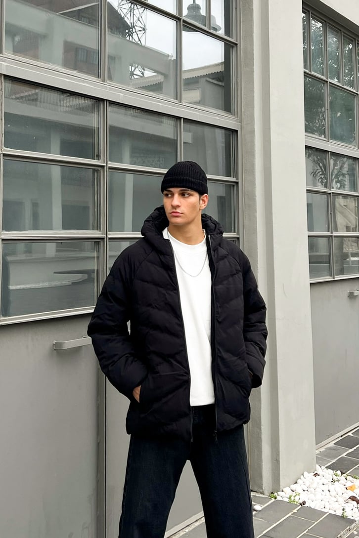 Basic Kapüşonlu Puffer Mont