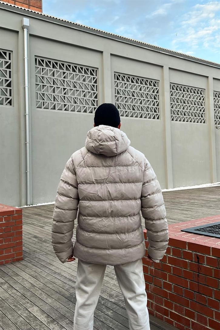 Basic Kapüşonlu Vizon Puffer Mont