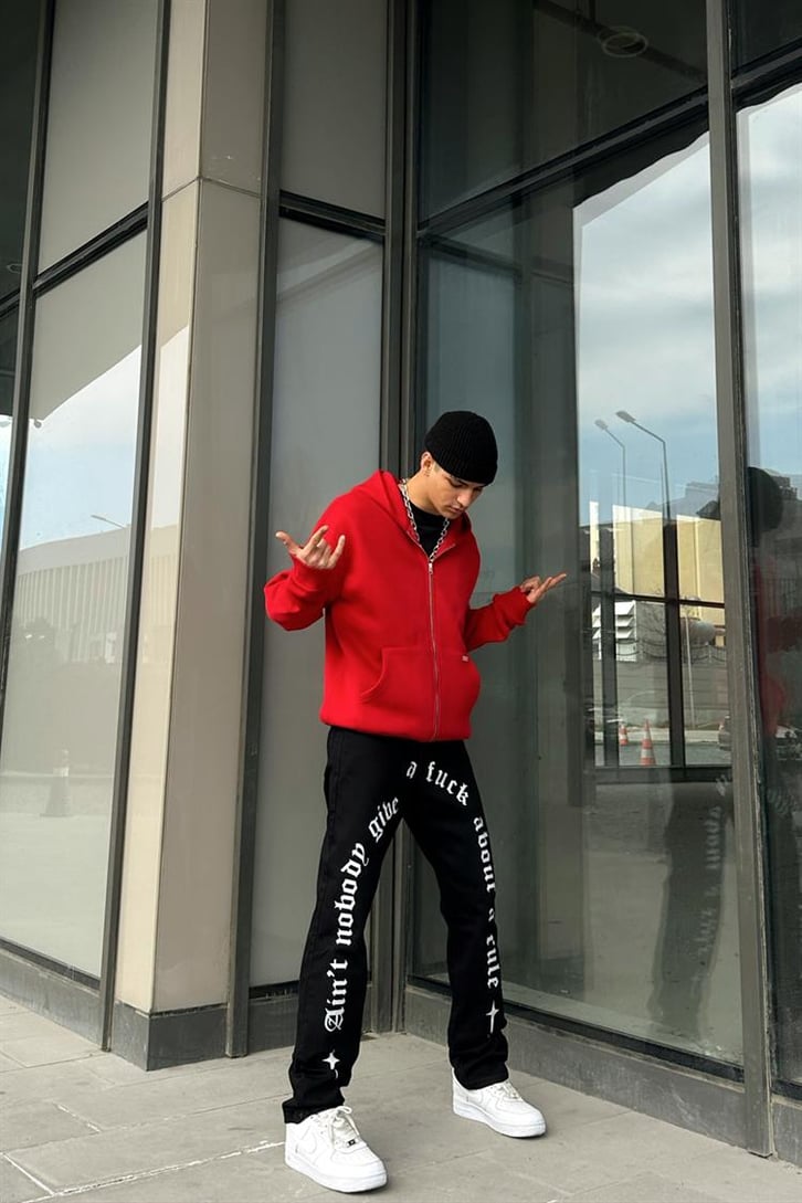 Basic Kırmızı Zipper Oversize Hoodie