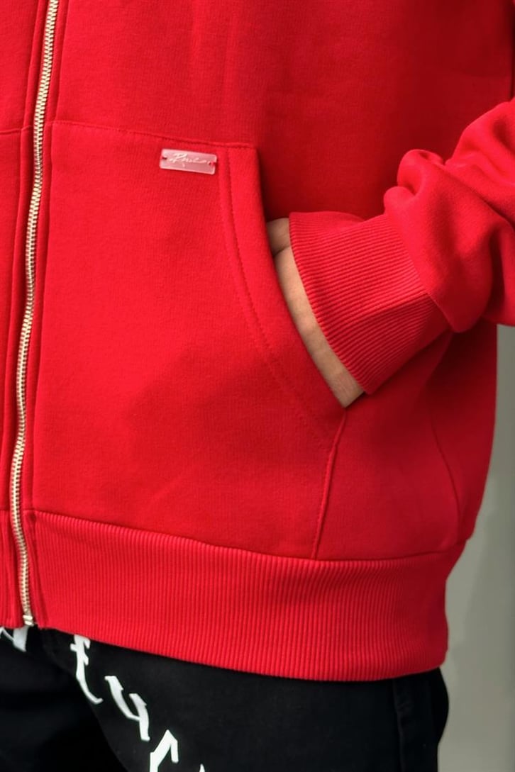 Basic Kırmızı Zipper Oversize Hoodie