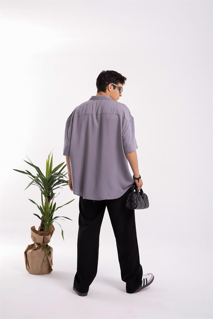 Basic Koyu Gri Oversize Kısa Kol Gömlek