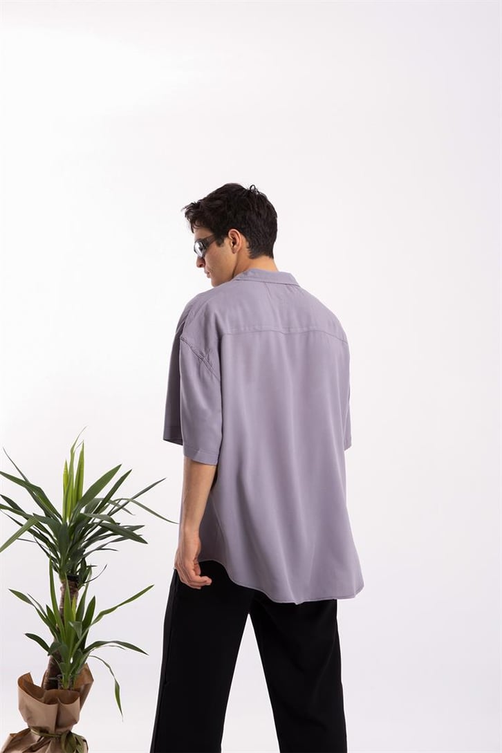 Basic Koyu Gri Oversize Kısa Kol Gömlek