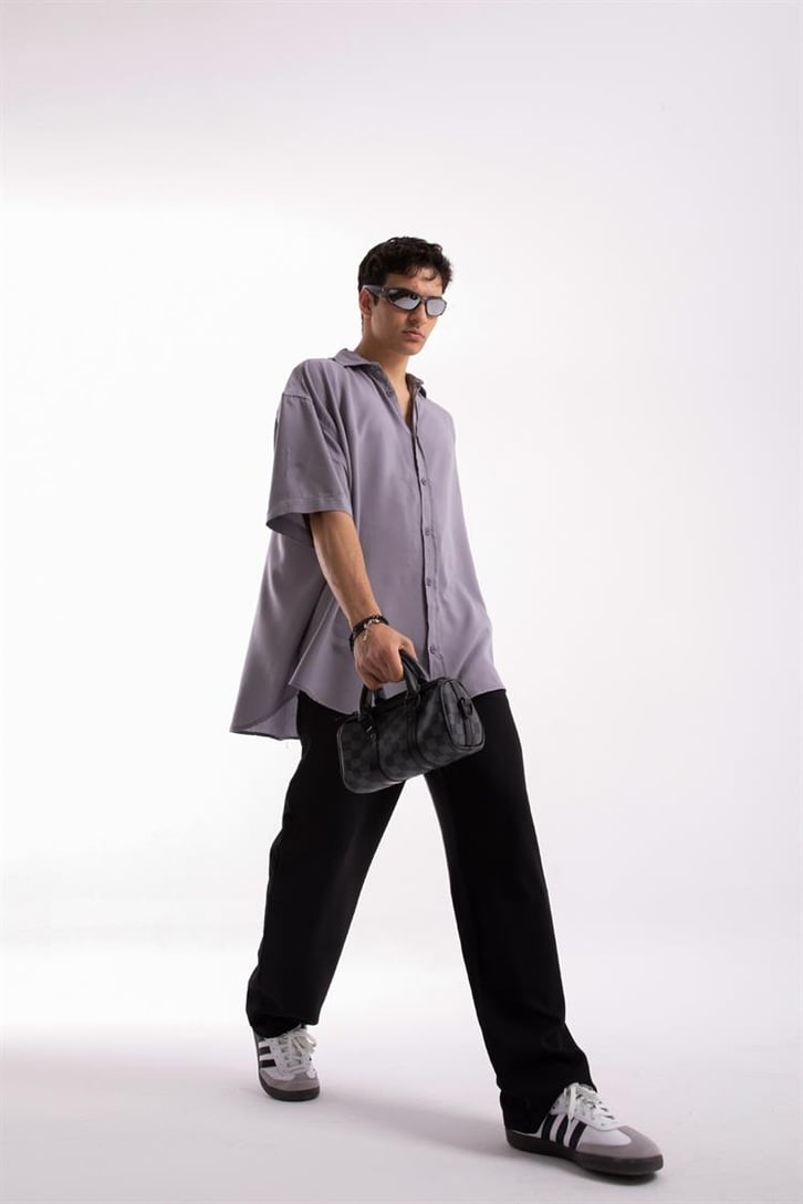Basic Koyu Gri Oversize Kısa Kol Gömlek