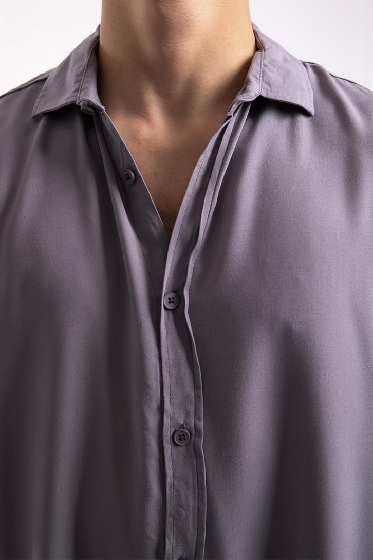 Basic Koyu Gri Oversize Kısa Kol Gömlek