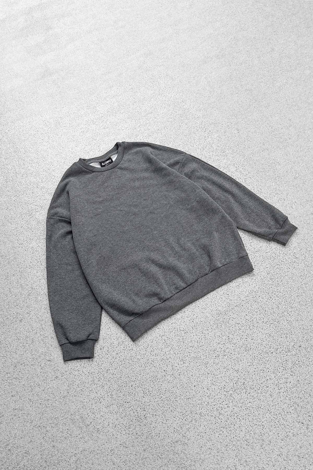 Basic Koyu Gri Oversize Sweatshirt