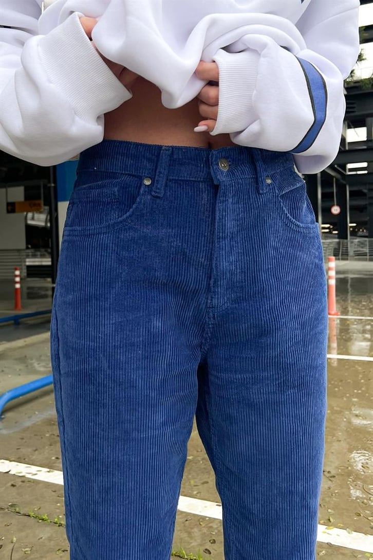Basic Lacivert Kadife Pantolon
