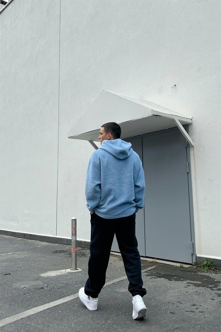 Basic Mavi İçi Pamuklu Peluş Hoodie