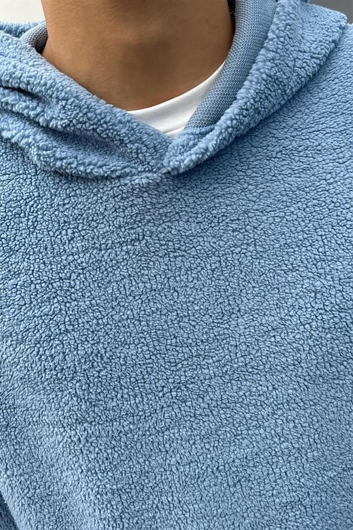 Basic Mavi İçi Pamuklu Peluş Hoodie