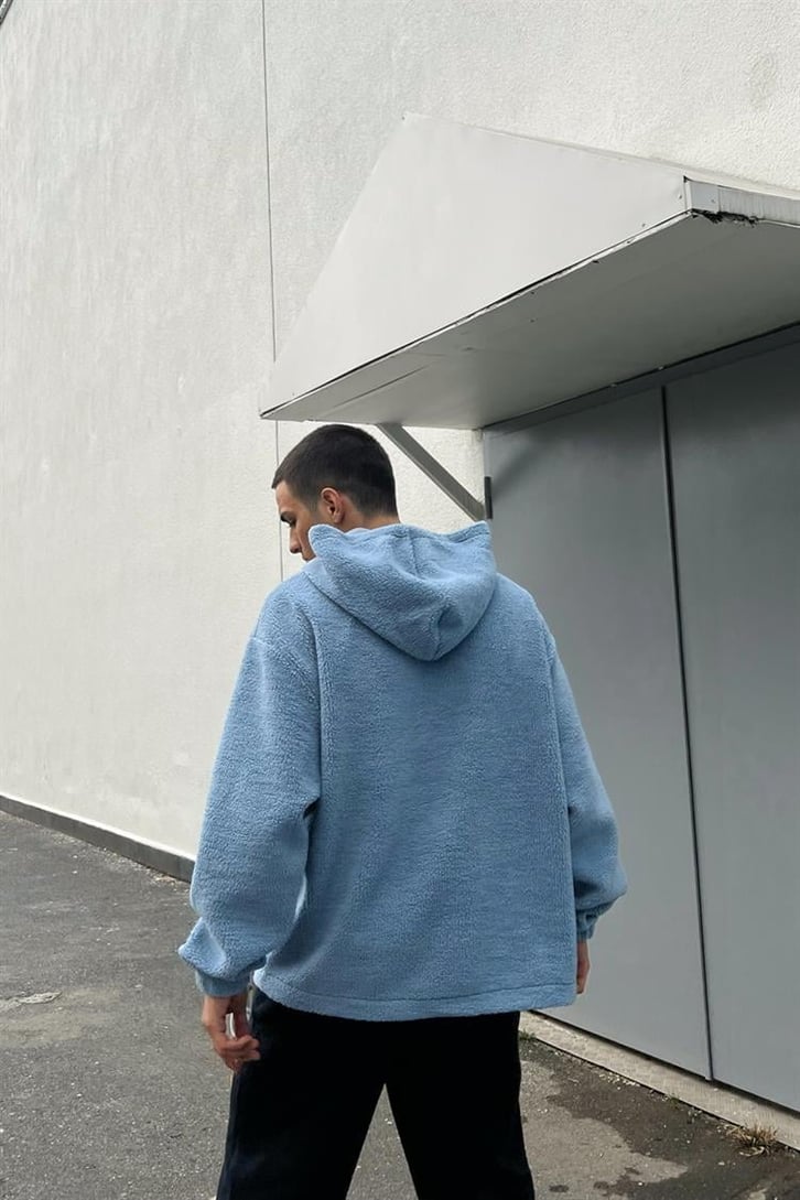 Basic Mavi İçi Pamuklu Peluş Hoodie