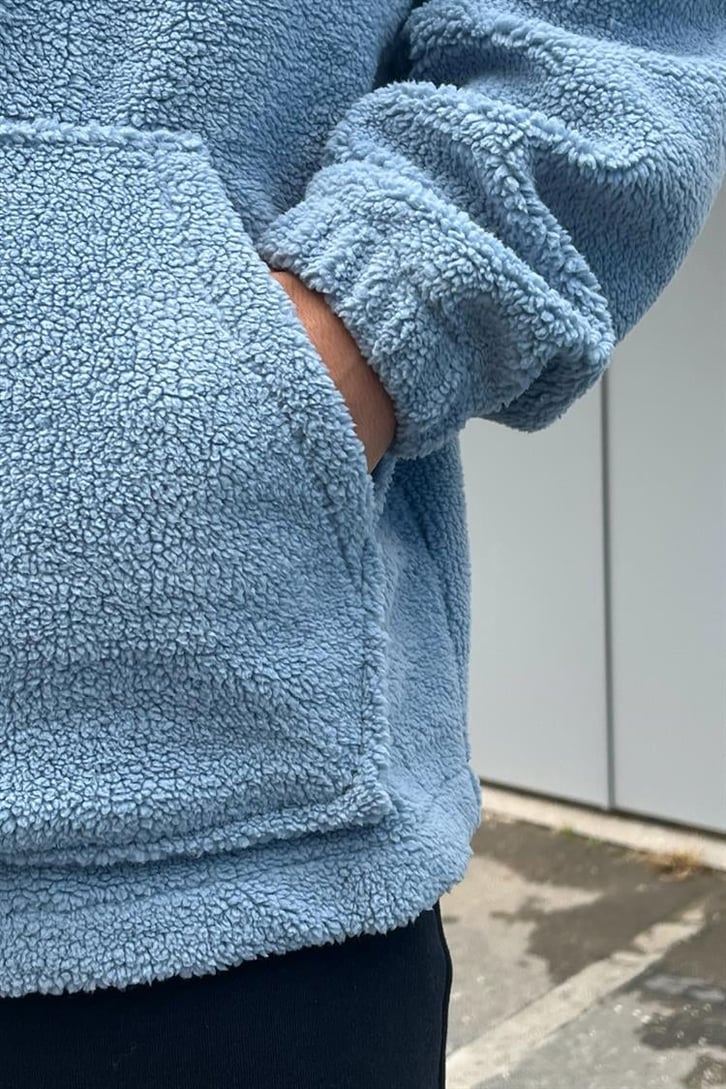 Basic Mavi İçi Pamuklu Peluş Hoodie