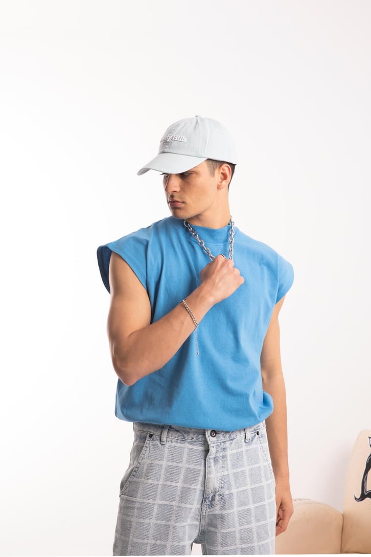 Basic Mavi Sıfır Kol Tshirt