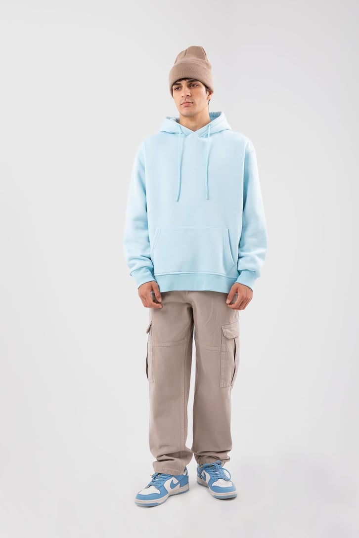 Basic Oversize Bebek Mavisi Hoodie