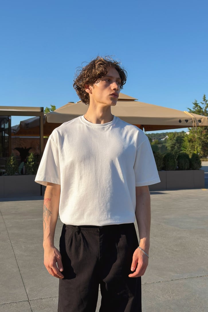 Basic Oversize Fit Ekru Tişört