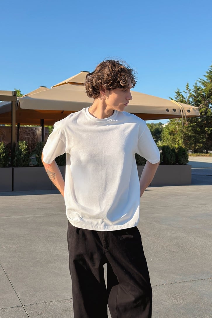 Basic Oversize Fit Ekru Tişört