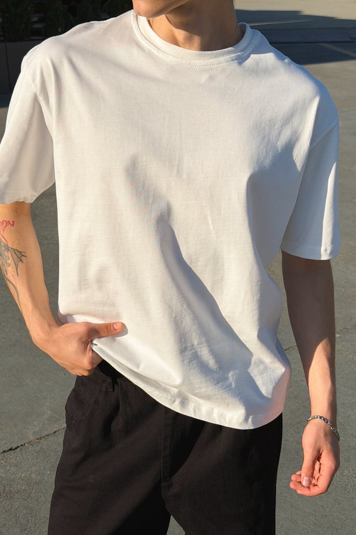 Basic Oversize Fit Ekru Tişört