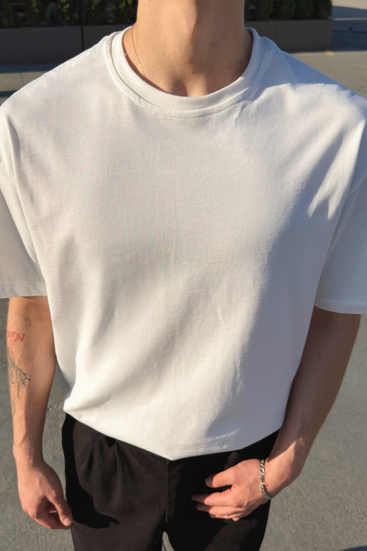 Basic Oversize Fit Ekru Tişört