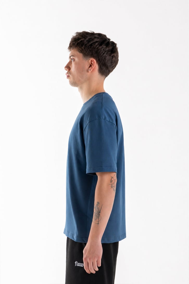 Basic Oversize Fit İndigo Tişört