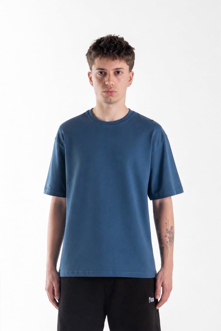 Basic Oversize Fit İndigo Tişört