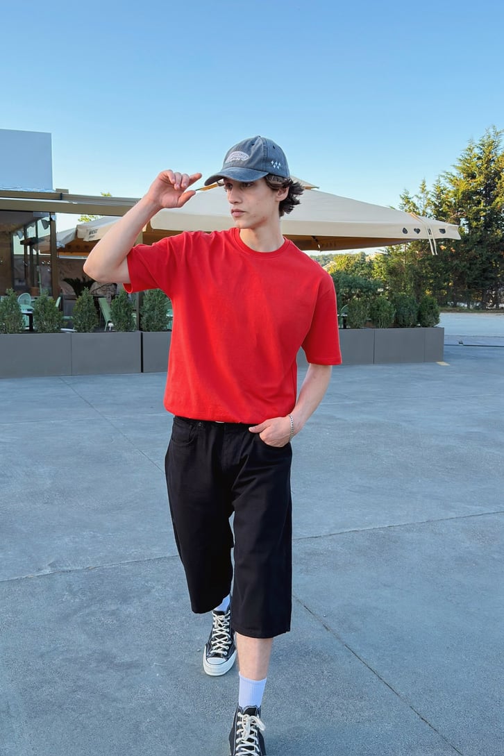 Basic Oversize Fit Kırmızı Tişört