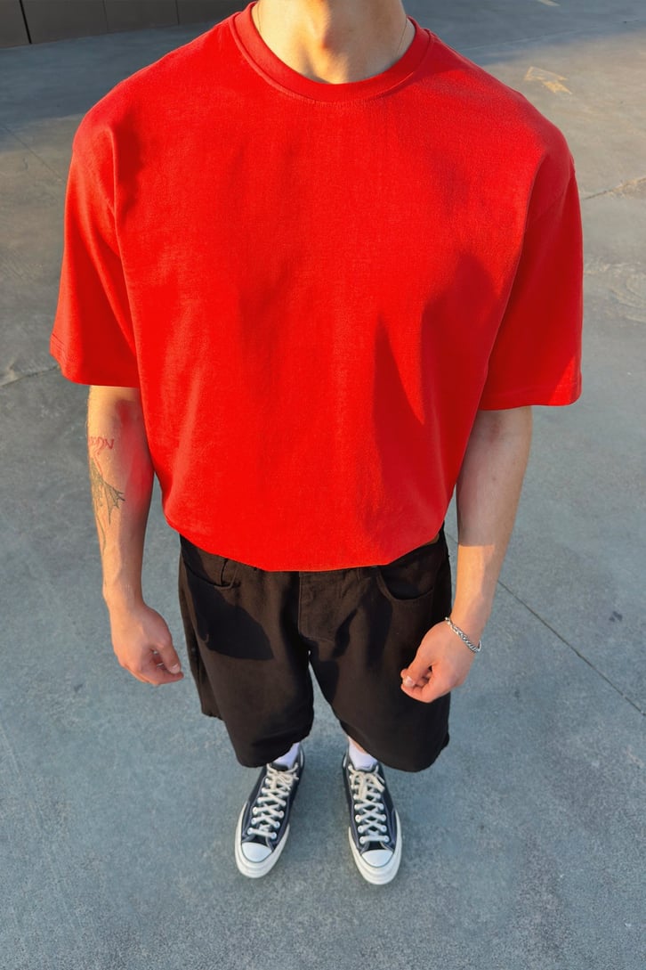 Basic Oversize Fit Kırmızı Tişört