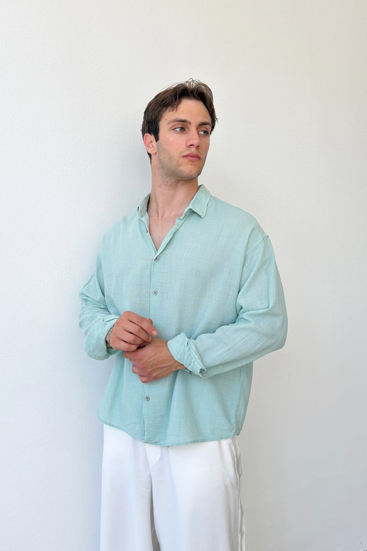 Basic Oversize Keten Gömlek