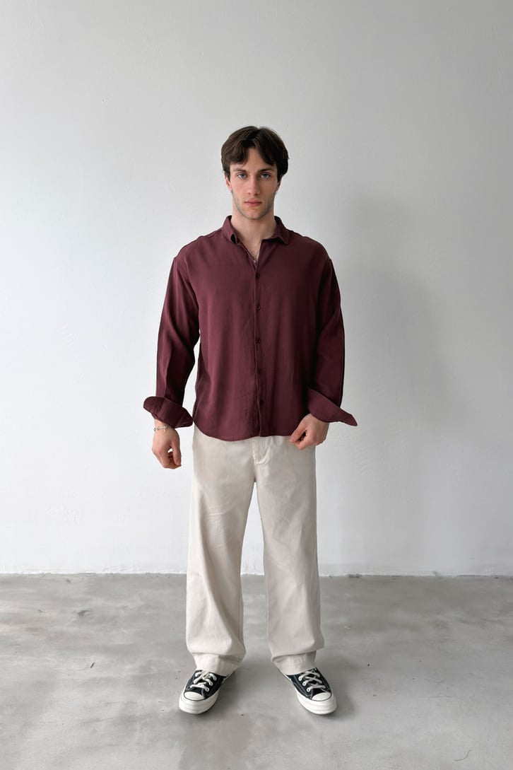 Basic Oversize Keten Gömlek
