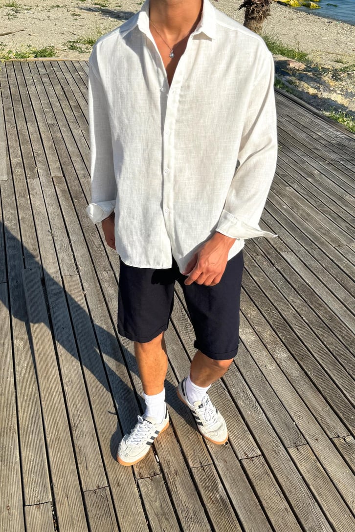 Basic Oversize Keten Gömlek