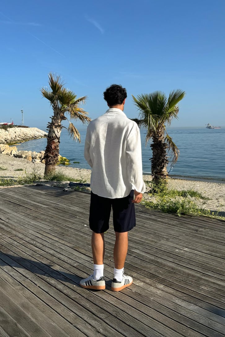 Basic Oversize Keten Gömlek