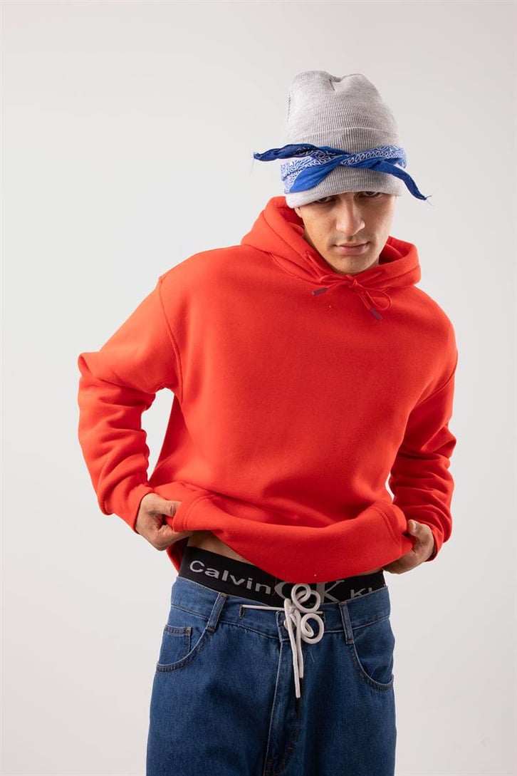 Basic Oversize Kırmızı Hoodie