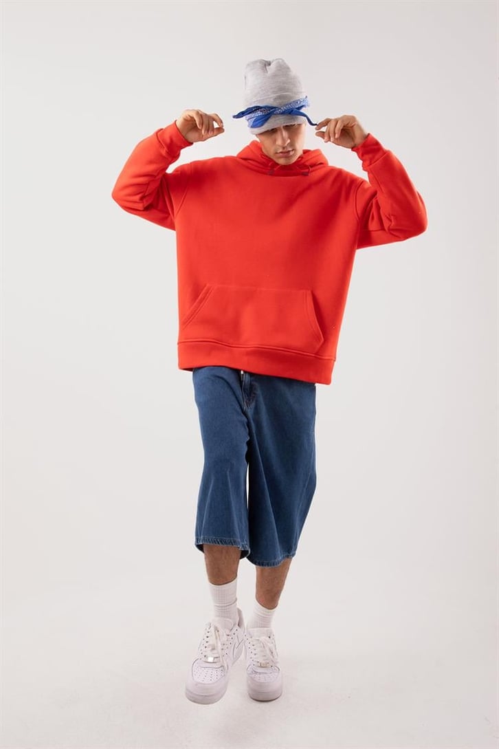 Basic Oversize Kırmızı Hoodie