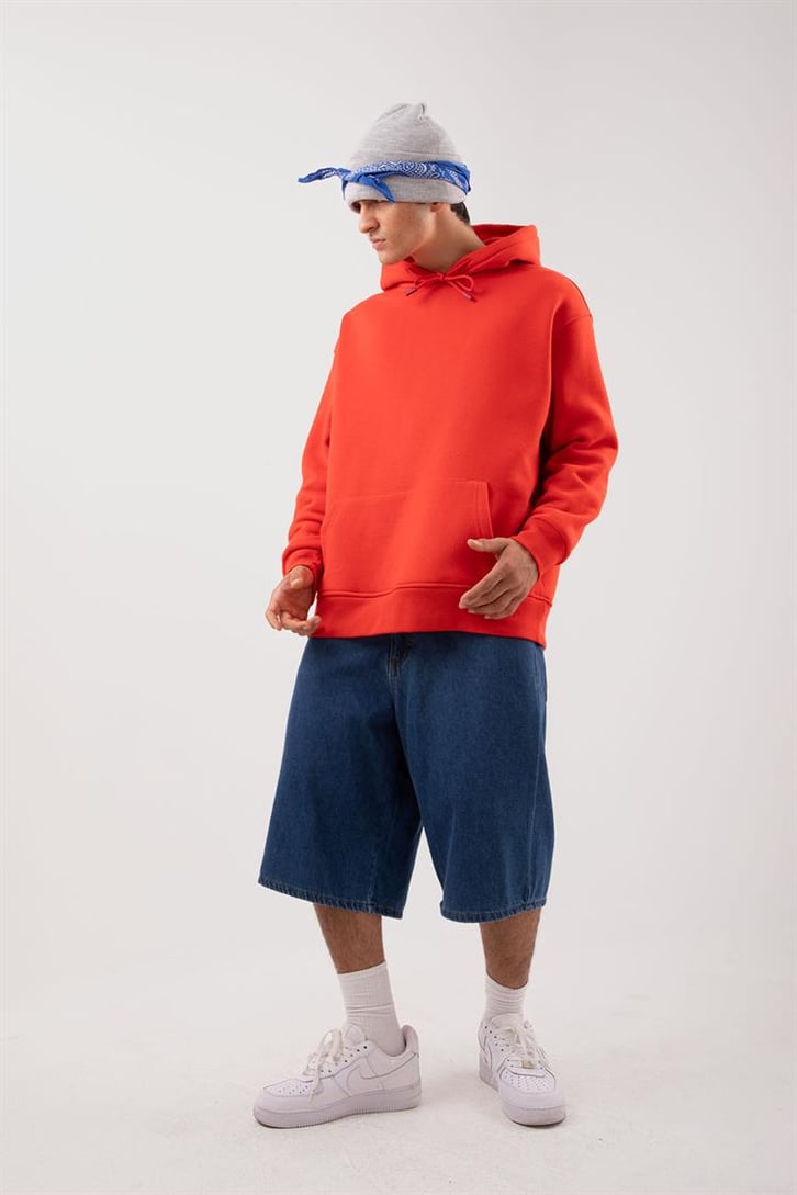 Basic Oversize Kırmızı Hoodie