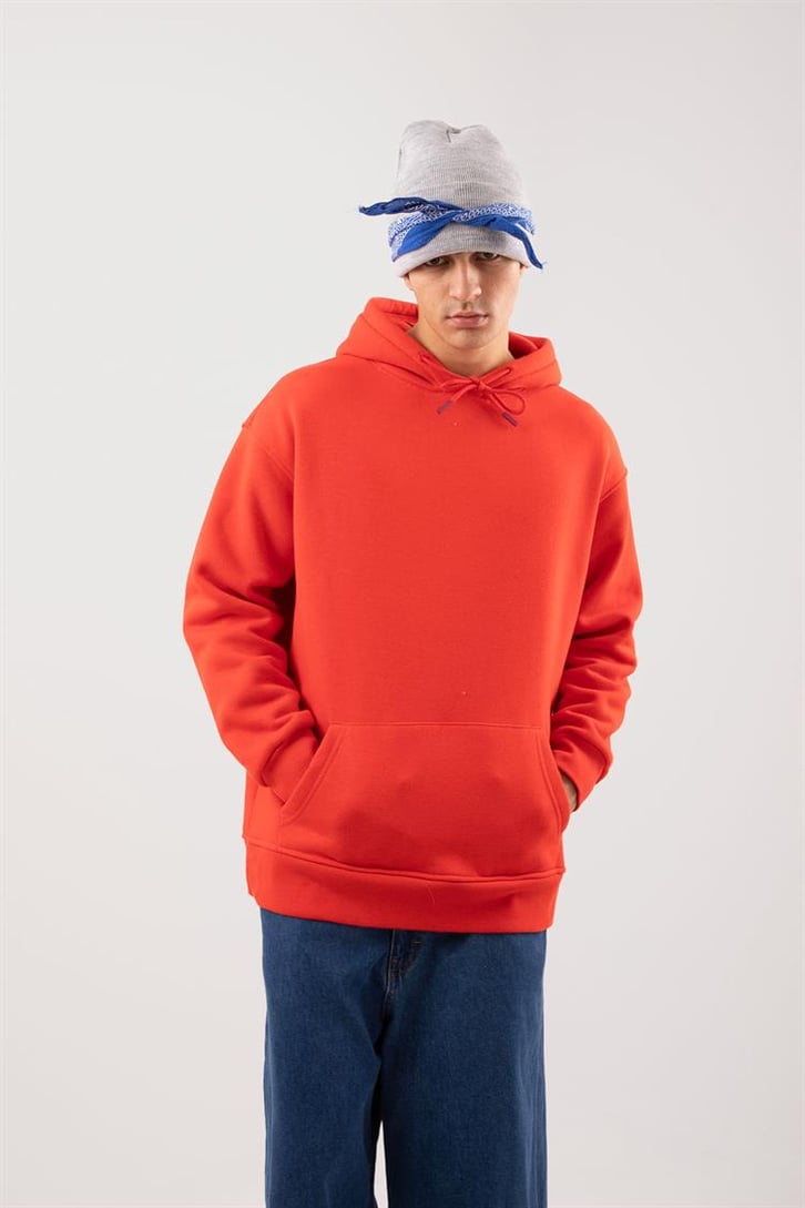 Basic Oversize Kırmızı Hoodie