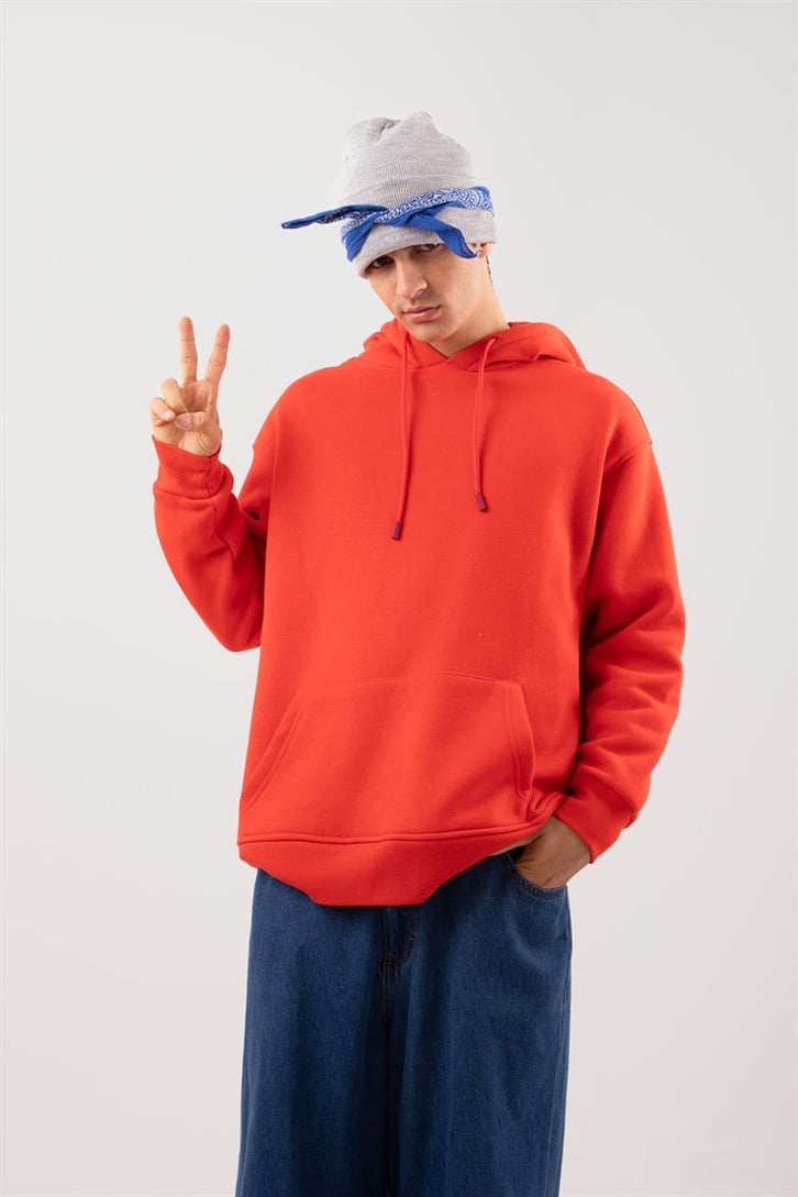 Basic Oversize Kırmızı Hoodie