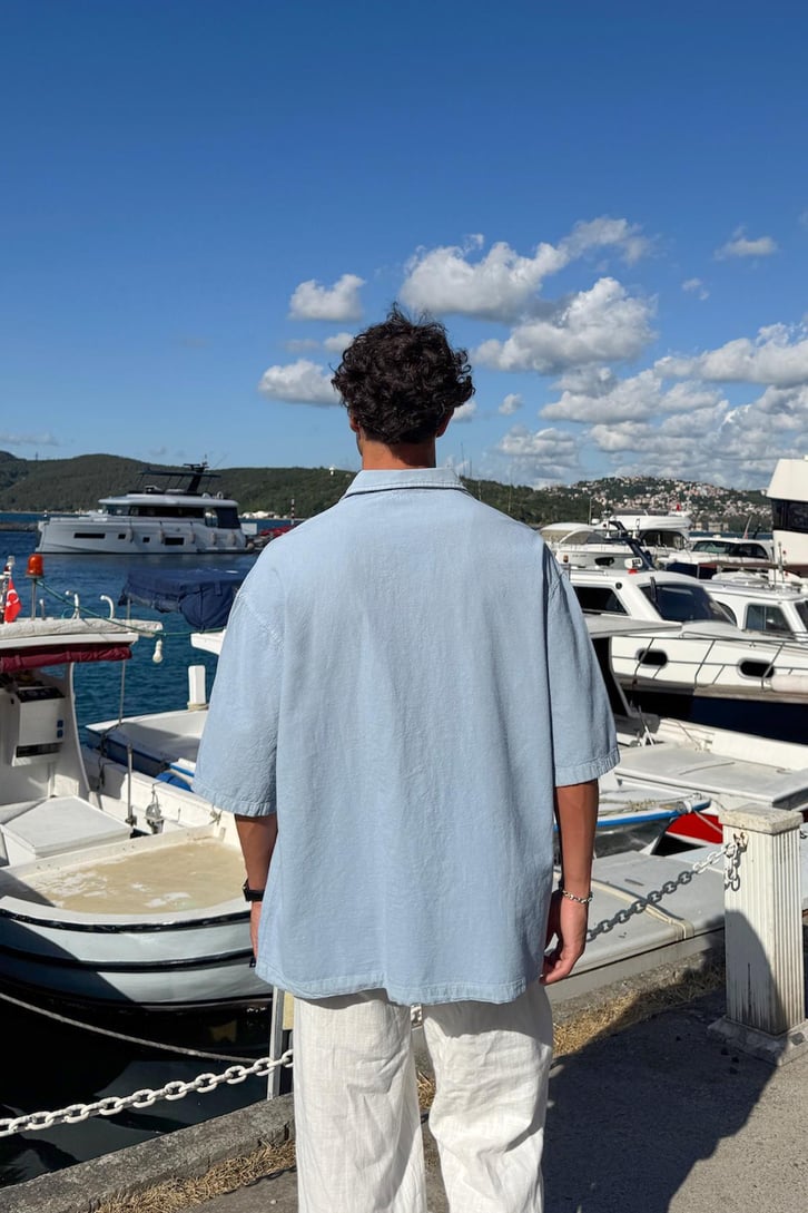Basic Oversize Kısa Kol Keten Gömlek
