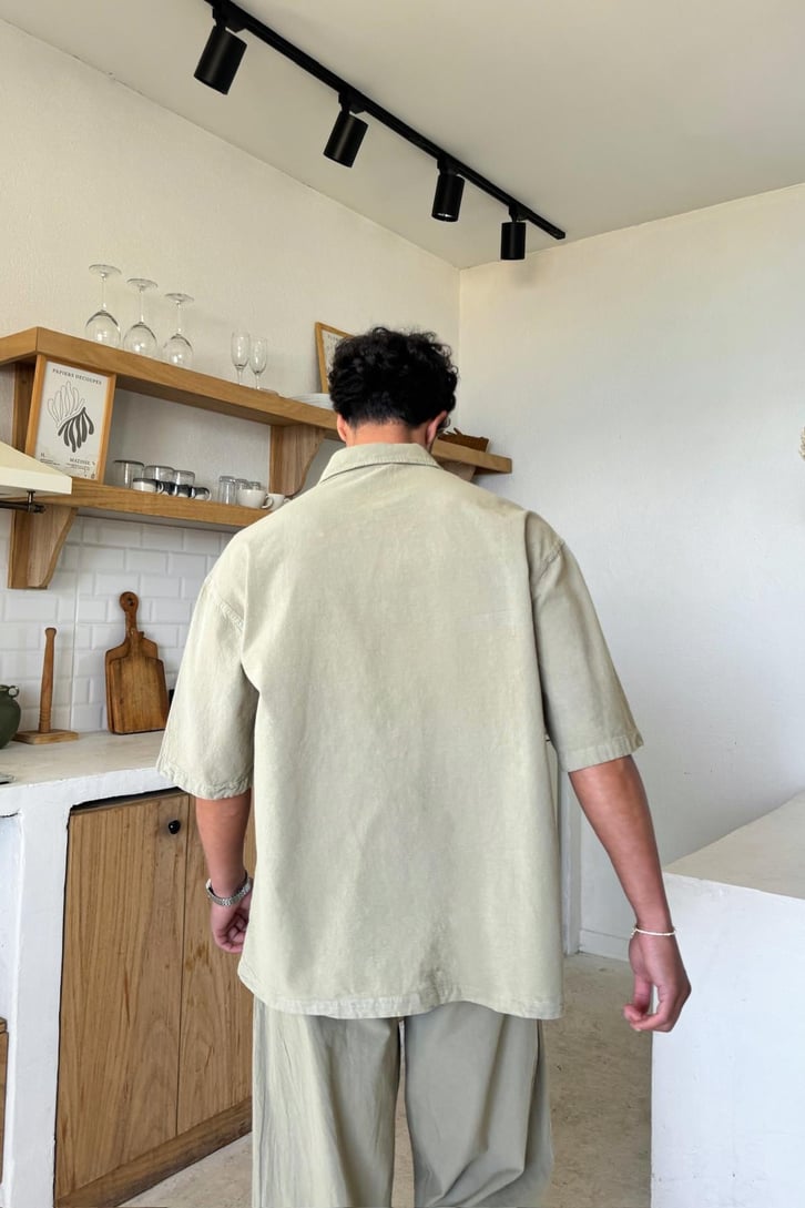 Basic Oversize Kısa Kol Keten Gömlek