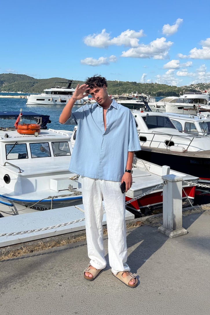 Basic Oversize Kısa Kol Keten Gömlek