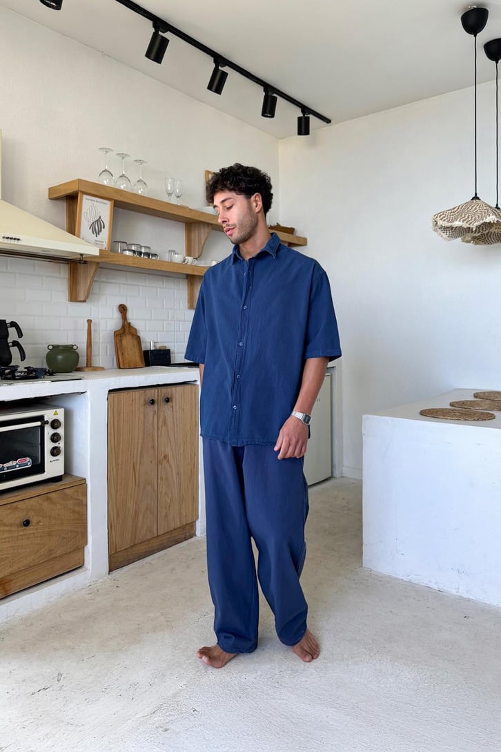 Basic Oversize Kısa Kol Keten Gömlek