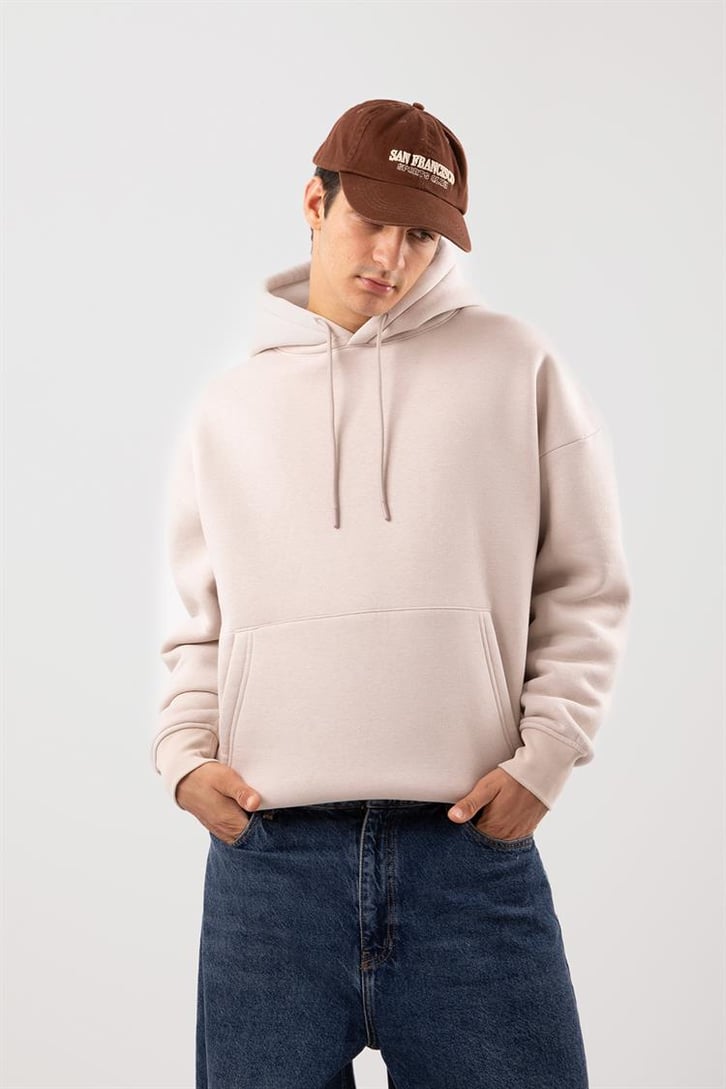 Basic Oversize Taş Rengi Hoodie